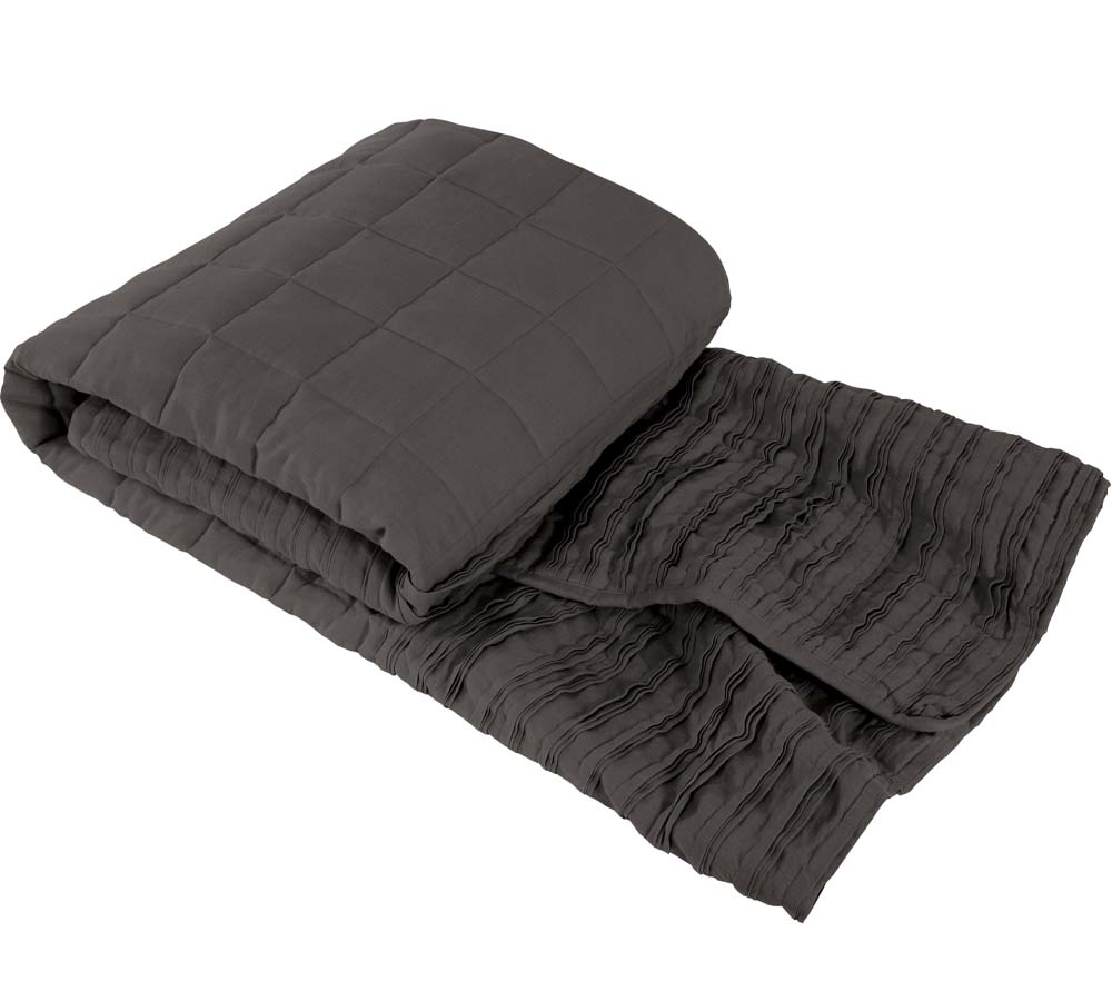 Charcoal Quilted Ruffled Throw